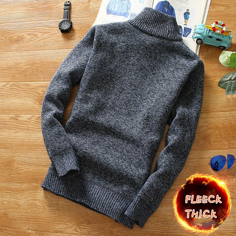 Men's Sweaters Winter Mens Fleece Thicker Sweater Half Zipper Turtleneck Warm Pullover Quality Male Slim Knitted Wool For Spring