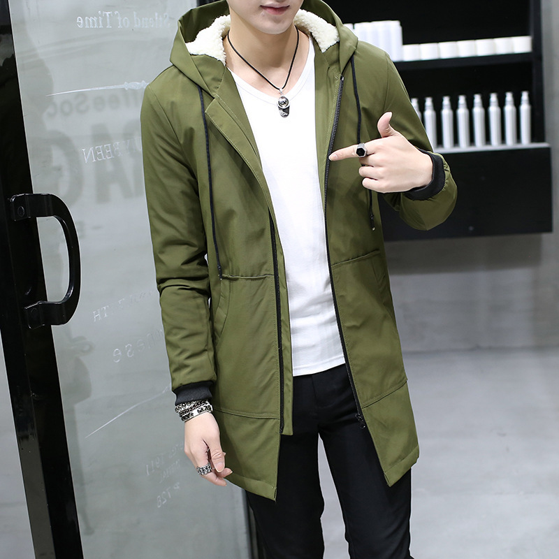 Men's Windbreaker Long Parka Hooded Korean Warm Anorak Coat Cotton Male Clothing Fur Fleece Men Winter Jacket 201023
