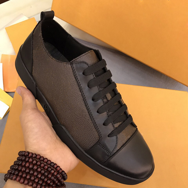 Classic black brown Men shoes real Leather mens sneakers Loafers lace up low top fashion casual shoe designers shoes man with box Size 38-45