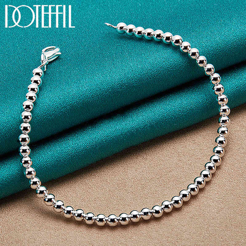 Doteffil 925 Sterling Silver 4mm Smooth Beads Ball Chain Bracelet for Women Fashion Wedding Engagement Party Charm Jewelry