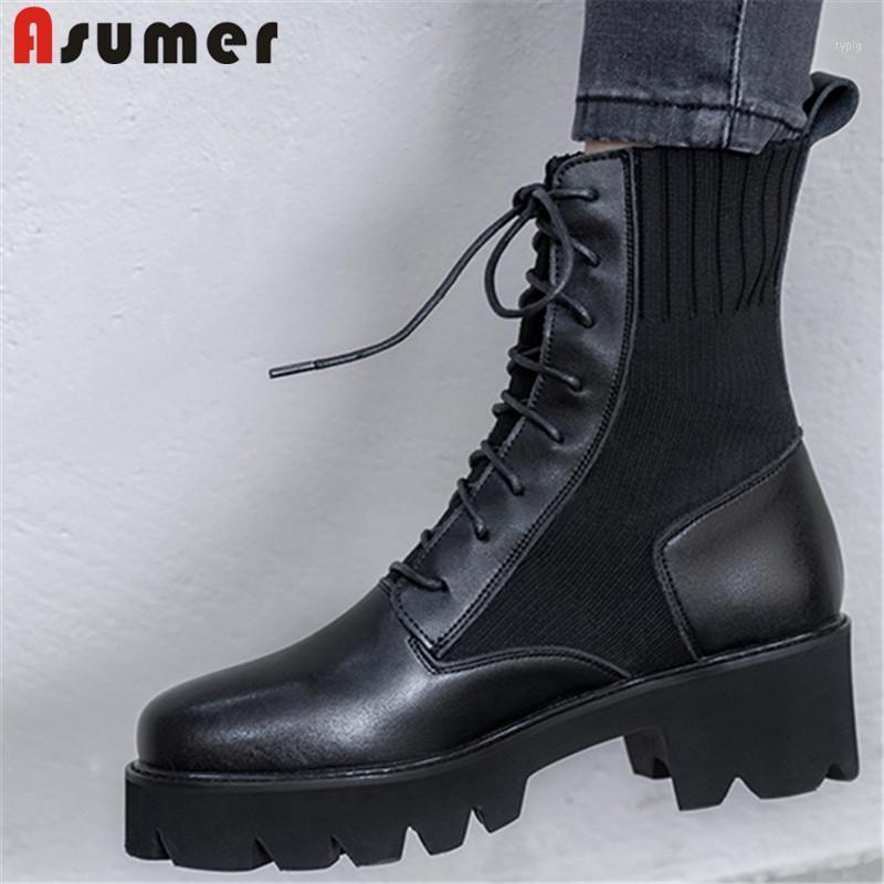 ASUMER 2020 New high quality cow leather ankle boots for women square heel lace up patchwork riding boots women shoes1, Black2 with fur
ASUMER 2020 New high quality cow leather ankle boots for women square heel lace up patchwork riding boots women shoes1, Black2 with fur