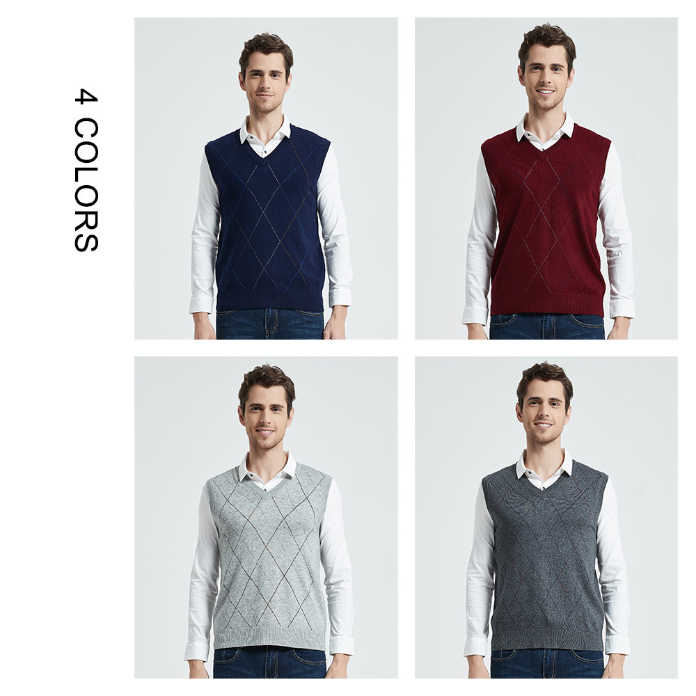 COODRONY Casual Argyle VNeck Sleeveless Vest Men Clothes Autumn Winter New Arrival Knitted Cashmere Wool Sweater Vest 8174 201125
