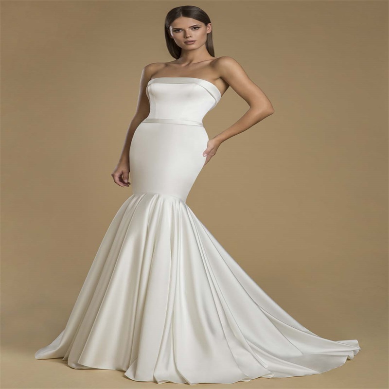 Hot Sale Vintage Mermaid Wedding Dresses With Riched Satin Bridal Gown Chic Strapless Elegant Vestidos De Novia Custom Made Cheap