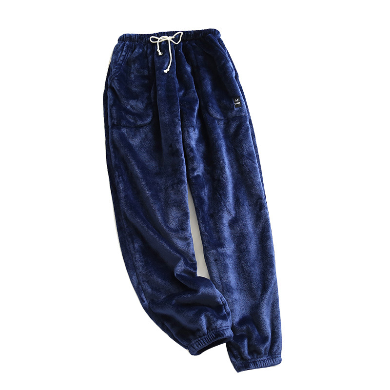 Fall Winter Pants Bottoms For Couples Warm Thick Coral Fleece Sleep Pants Soft Pajamas For Men Women Plus Velvet Trousers 201016