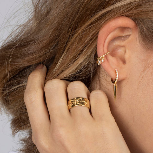 gold plated spike charm revit dangle charm earring cz circle hoop with drop fashion simple jewelry for women