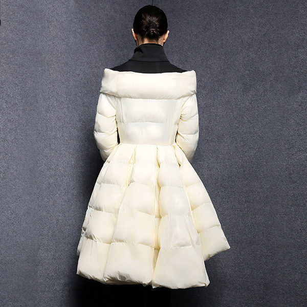 [EAM] Spring Woman Solid Color Long Sleeve Spliced Black Stand Collar Skirt Type Warm Loose Down Jackets LD0460 201027