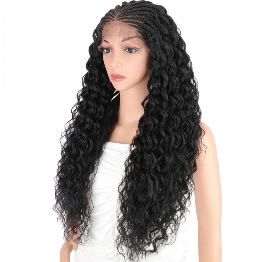 Handtied 13x4 lace frontal Braided Wigs for Black Women Synthetic Lace Front Wig with Baby Hair Curly Wavy for Cosplay Wig Women Wigs