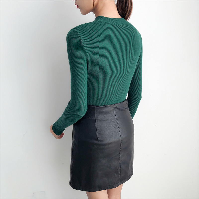 Korean Sweaters For Women Basic High Elastic Knitted Sweater Woman Sexy V-Neck Pullovers Long Sleeve Slim Soft Pull Femme 201023