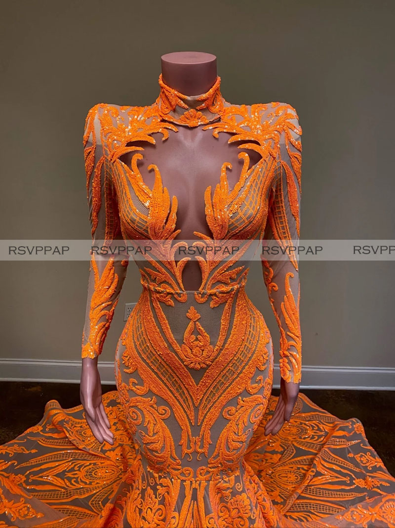 Sparkly Orange Long Prom Dresses 2020 High Neck Long Sleeve High Neck Sexy African Women Black Girls Mermaid Sequin Prom Gowns, Same as pic
Sparkly Orange Long Prom Dresses 2020 High Neck Long Sleeve High Neck Sexy African Women Black Girls Mermaid Sequin Prom Gowns, Same as pic