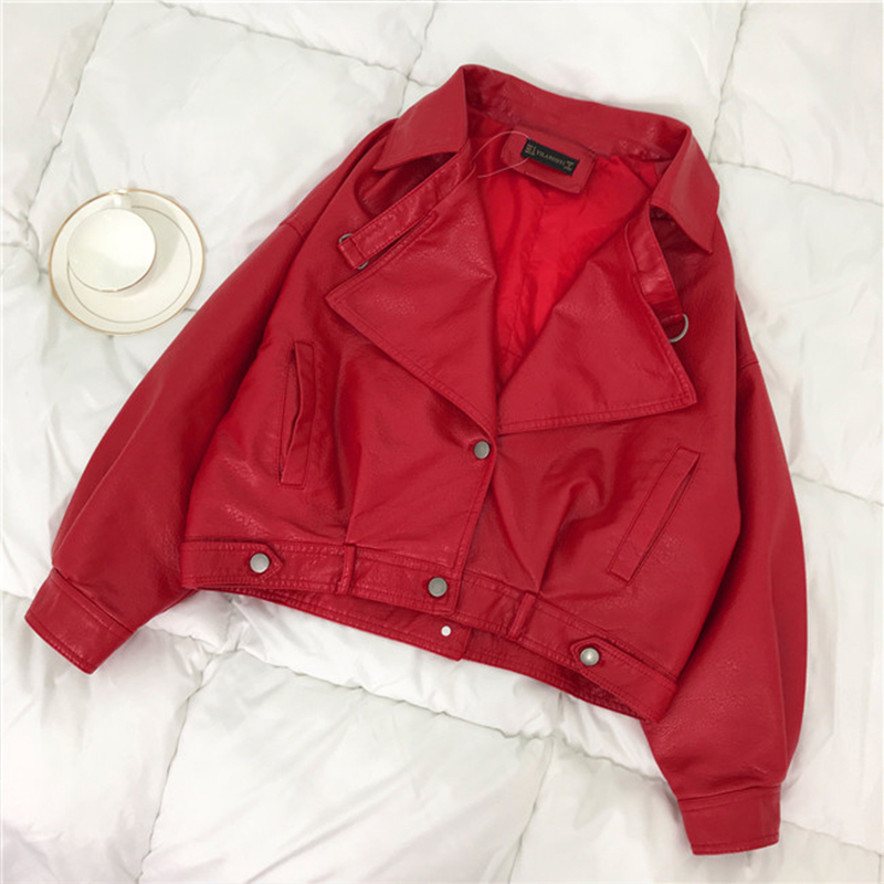 FTLZZ Faux Leather Jacket Women Vintage Loose Street Biker Coat Single Breasted Motorcycle Leather Jackets Female Short Outwear 201030