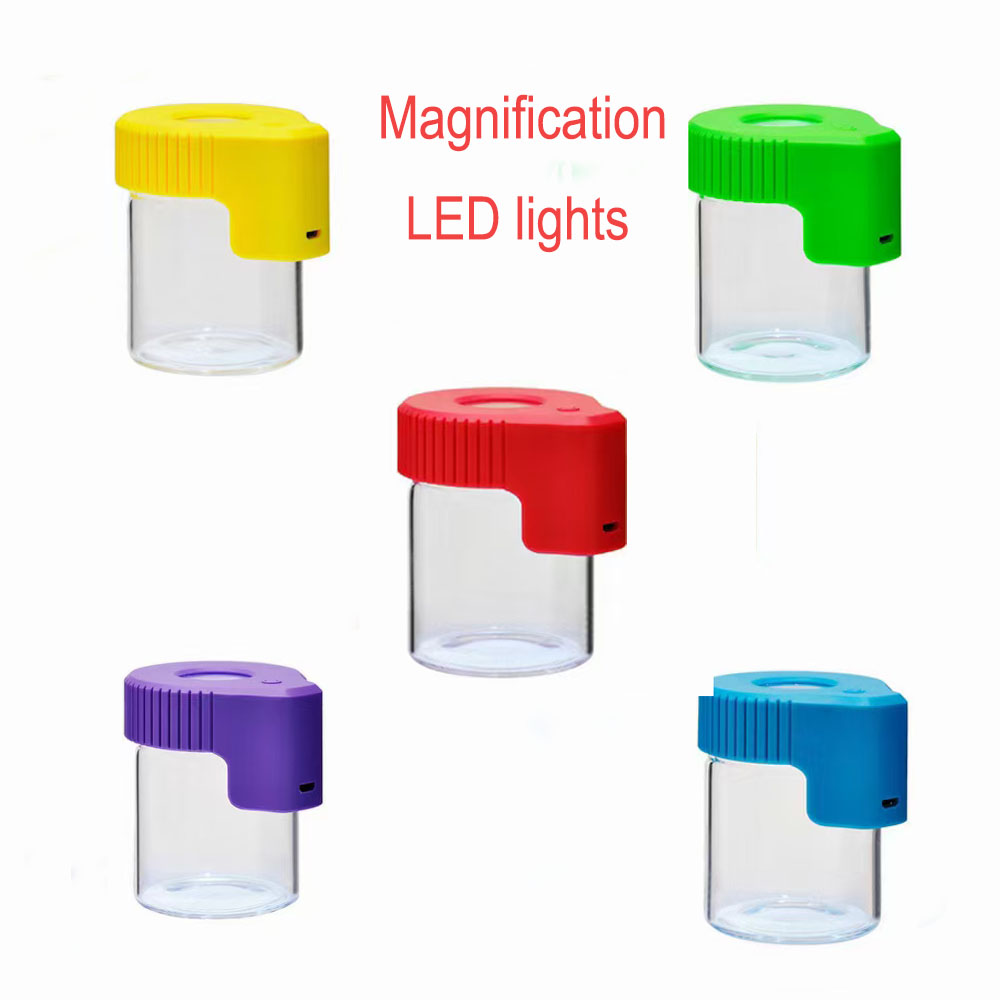 plastic glass led jar Light-up magnification air tight proof sealed 155ml container pill box case for storage stash
plastic glass led jar Light-up magnification air tight proof sealed 155ml container pill box case for storage stash