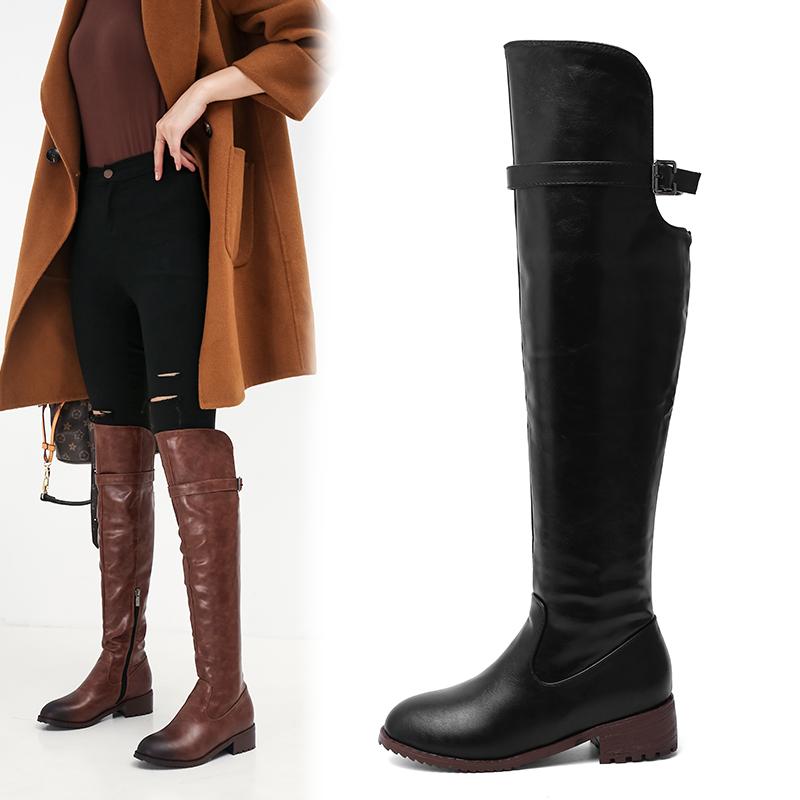 women shoes 2021 Winter flat heels platform Over-the-Knee boots for women big size 34-48, Black
