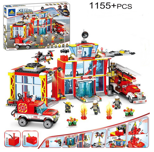 Image of Wholesale Model Building Kits City Station Building Blocks Sets Fire Engine Fighter Truck Enlighten Bricks Playmobil Toys for Children Gifts