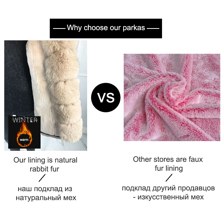 CNEGOVIK Real fox fur parka women inside real rabbit fur lined parkas with fox fur hood women Jacket 201125