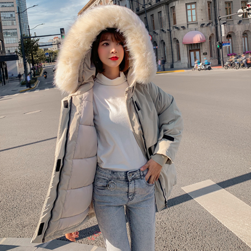 Winter jacket parkas winter women's fashion large fur collar hooded thick cotton down jacket Russian winter coat 201125