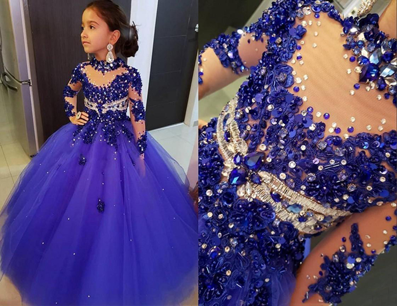 Royal Blue Flower Girl Dresses For Weddings High Neck Crystal Beaded Illusion Long Sleeves Little Kids Baby Gowns First Communion Occation, Champagne
Royal Blue Flower Girl Dresses For Weddings High Neck Crystal Beaded Illusion Long Sleeves Little Kids Baby Gowns First Communion Occation, Champagne