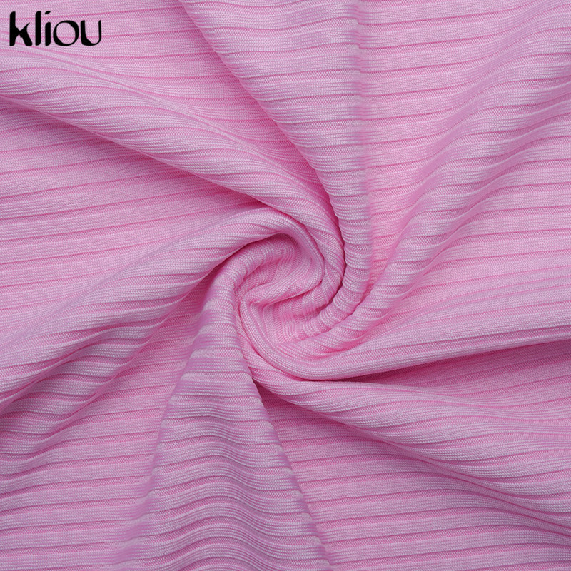 Kliou tracksuit women casual ribbed sporty solid matching set short sleeve+bandage hollow out biker shorts stretchy slim fitness 201104