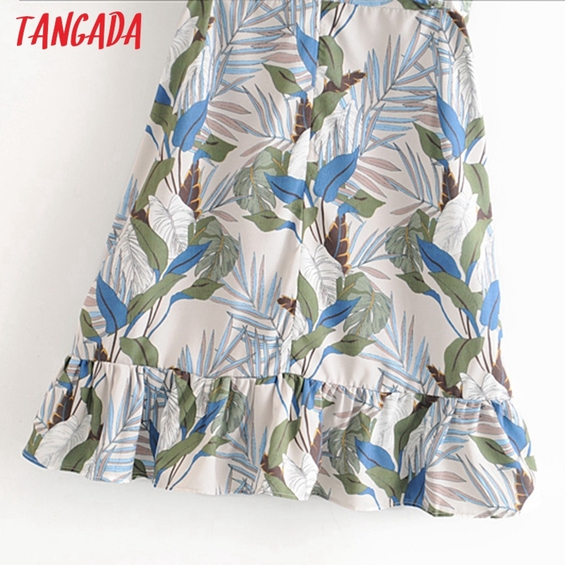 Tangada fashion women leaf print ruffles dress new arrival short Sleeve Ladies Summer Dress Vestidos AH67 T200613