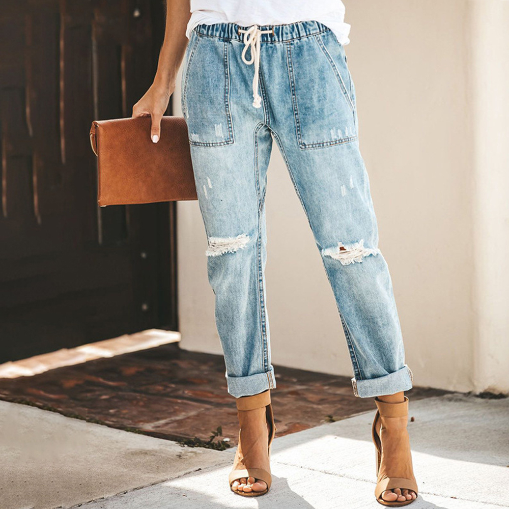DAPHLIAC Vintage Ladies Boyfriend Jeans For Women Solid Blue High Waist Jeans Streetwear Korean Style Denim Pencil Pants 201105