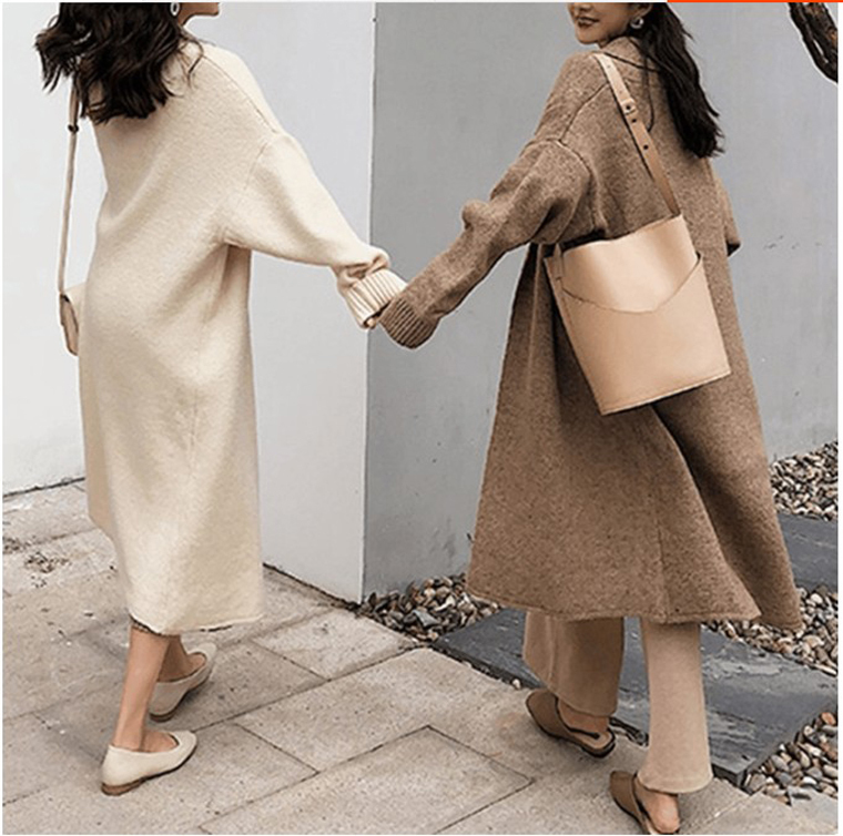 Elegant Women Sweater thick long warm Cardigan Winter Spring Coat Knitted Fashion Sweaters Cardigan 201023