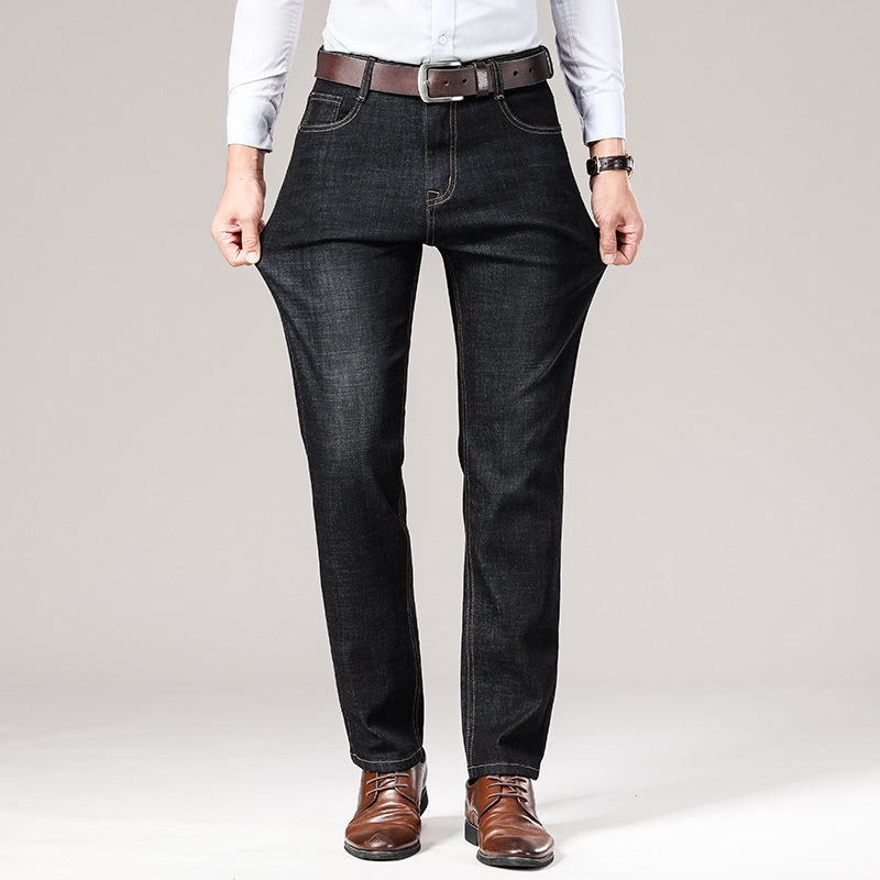 Men's Jeans Winter Fleece Pants Business Casual Trousers Fashion Elasticity Thicken Straight Work Men Pants 5Model Big Size 201123