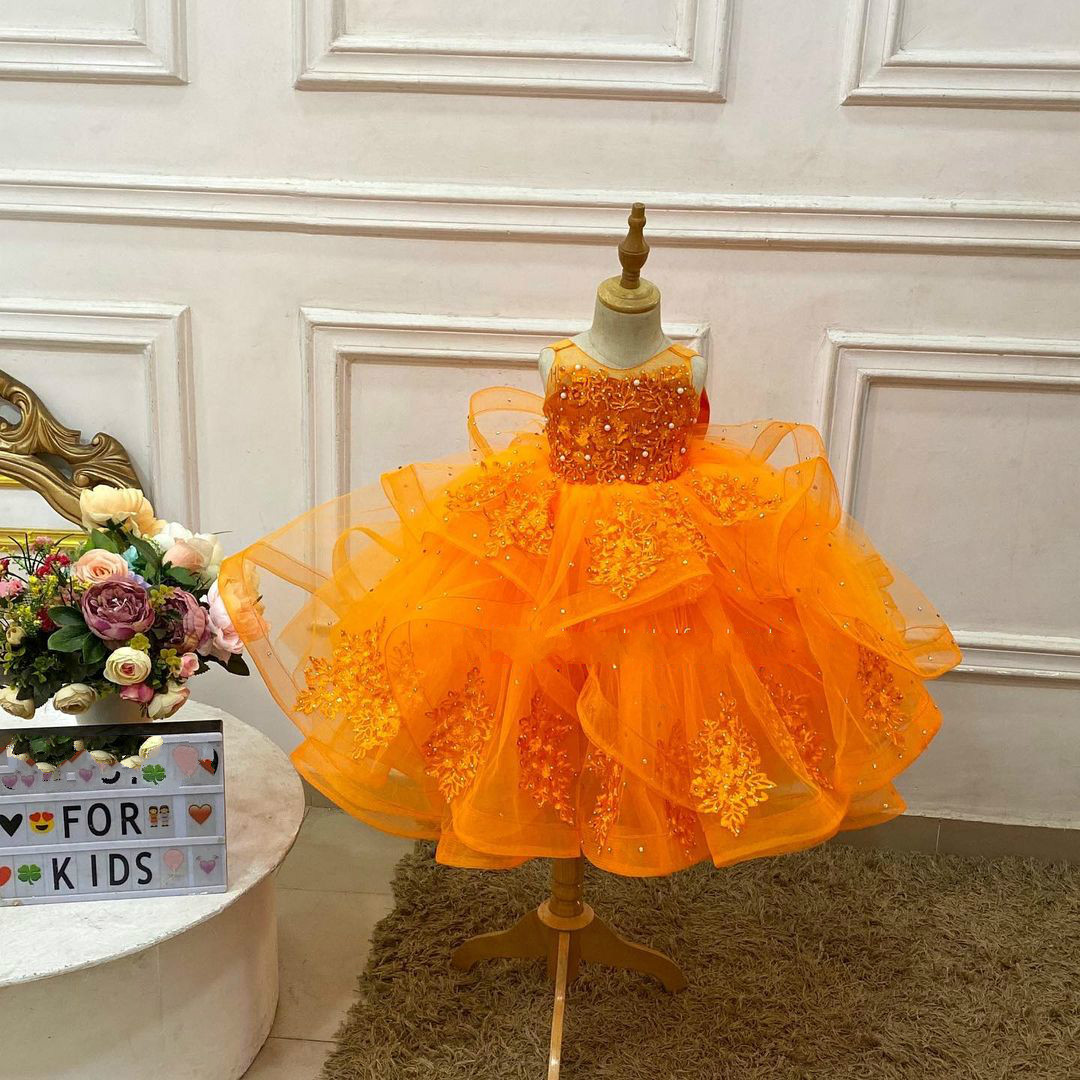 luxurious lace crystals flower girl dresses ball gown tiers little girl wedding dresses cheap communion pageant dresses gowns zj710