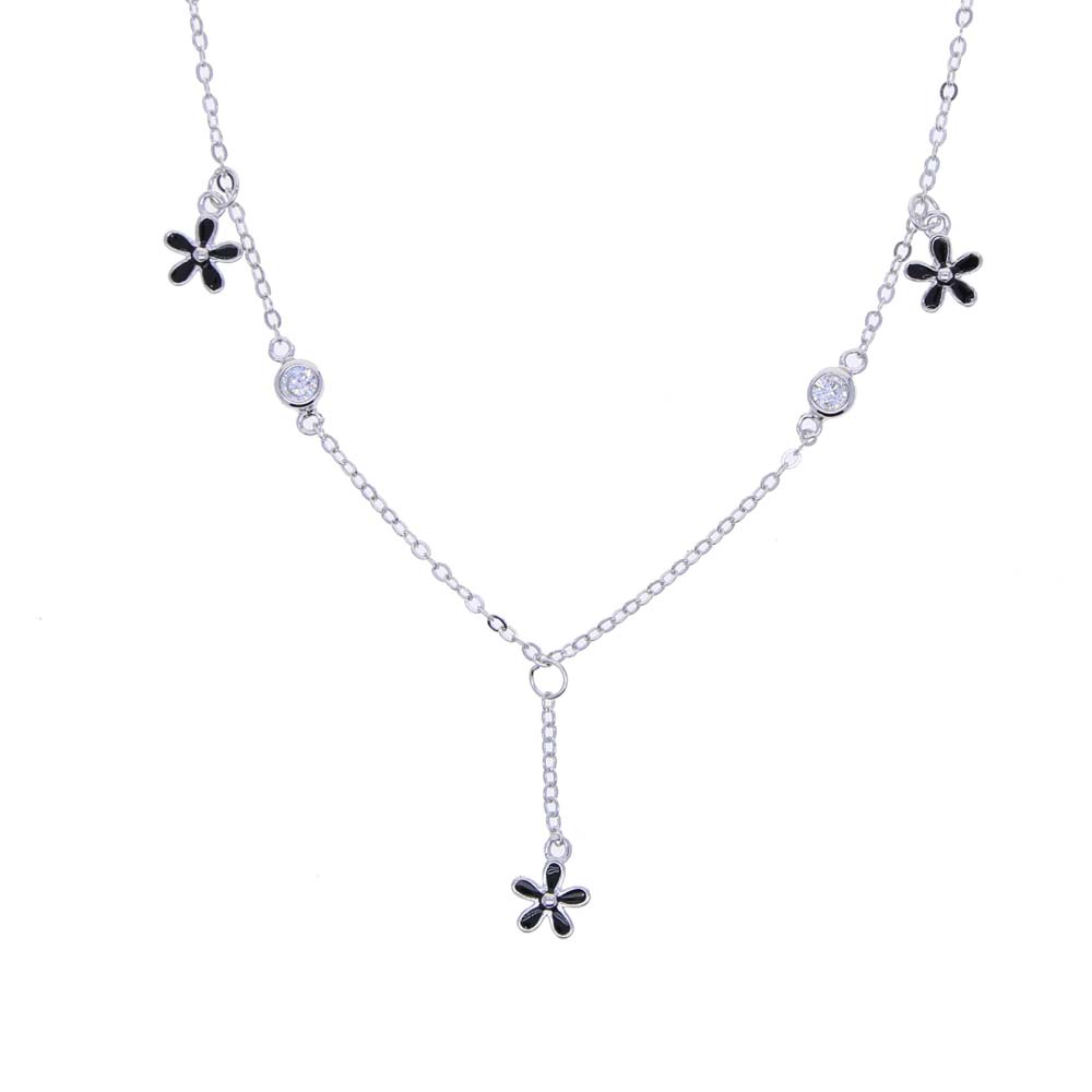 Wholesale Real 925 Sterling Silver Daisy Flower Charm Necklace Minimal Delicate Bling Cz Paved Enamel Link Chain Choker Necklace for Women