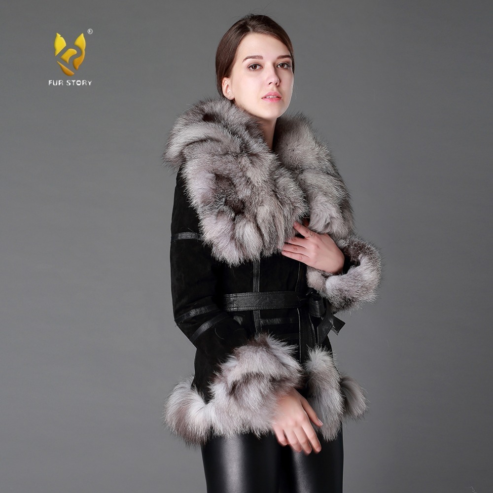 Women's Coats Leather Fur Coat Fox Fur Collar Womens Spring Jackets Women Jacket Winter jacket Women Fur Story FS13055 201112