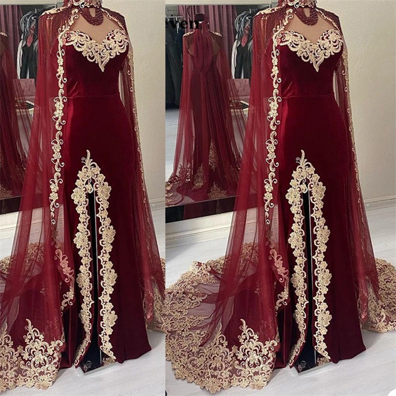 Arab Dubai Evening Dresses With Wrap Royal Velvet Sleeveless Appliqued Lace Prom Dress Sweetheart Gorgeous Custom Made Robe De Soirée