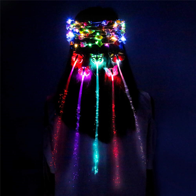 LED Lights Hair Braid Glowing Blinking Clip Flashing Lamp Light-Up Fiber Optic LED Hair Barrettes Party Favors for Halloween Christmas