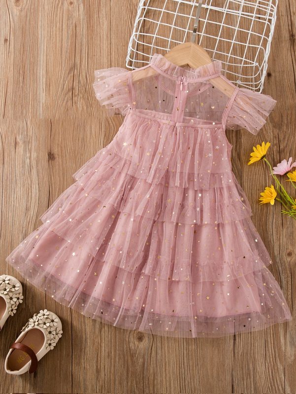 Toddler Girls Layered Hem Star Mesh Dress SHE