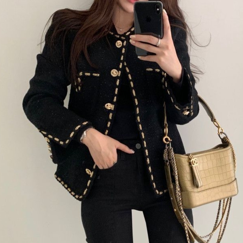 New Autumn Winter Korean Casual Tweed Jackets Women Button Solid Suits Coat Female Tops Office Lady Slim Outwear Feminino 201013