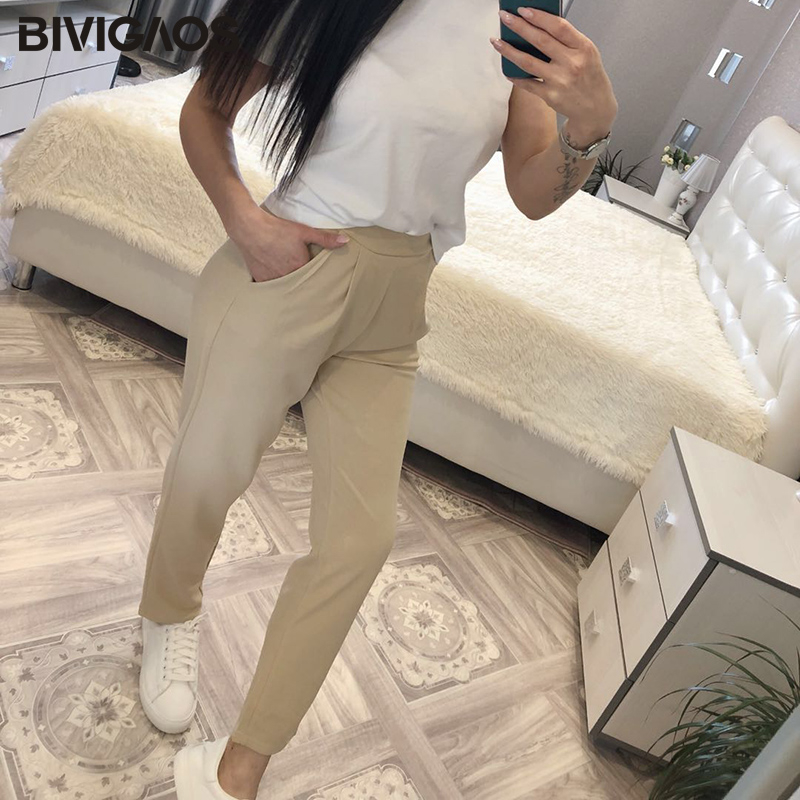 2019 New Spring Summer Women Fashion Suit Pants Chaos Linen Casual Harem Pants OL Ladies Straight Carrot Pants Women T200319
