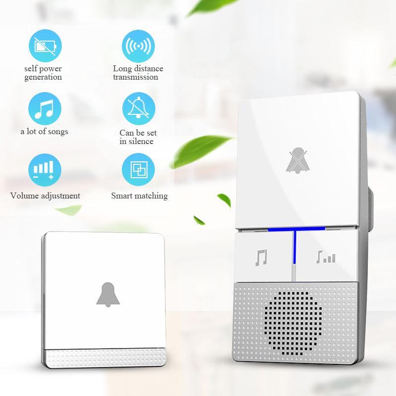

Self Generation Wireless Doorbell kit Plug-in Receiver Waterproof Push Button with 1000 Ft Operating Range for Home and Office