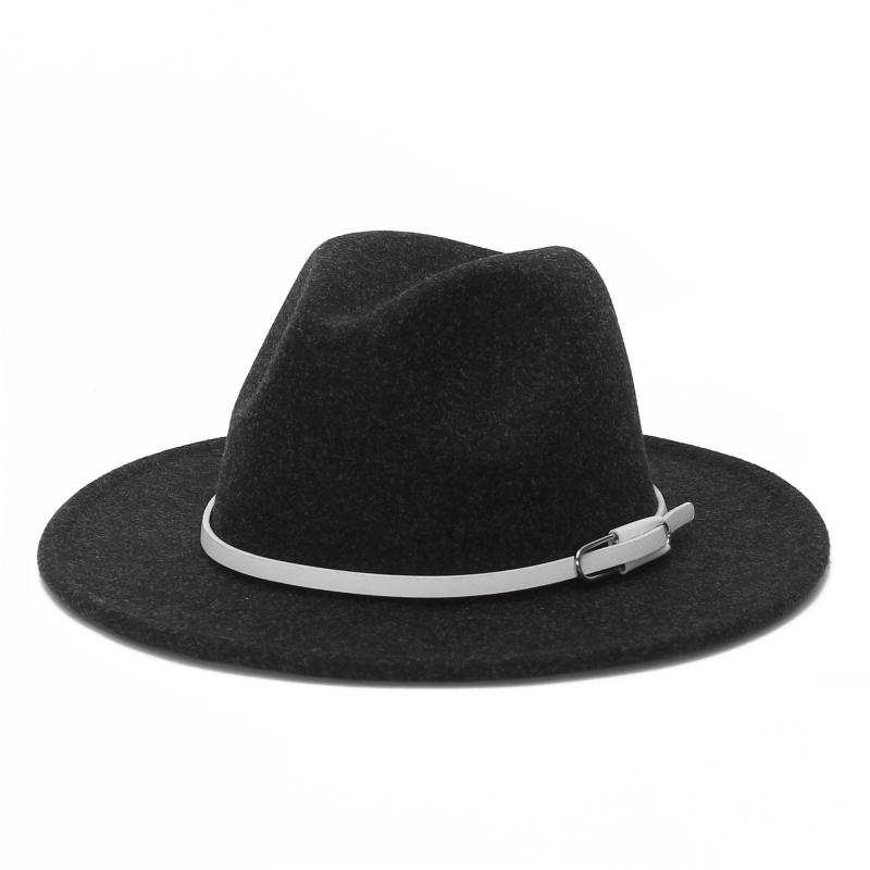 Stingy Brim Hats GEMVIE Wide Wool Fedora Hat For Women Man Fashion Winter Panama Jazz Cap, Black