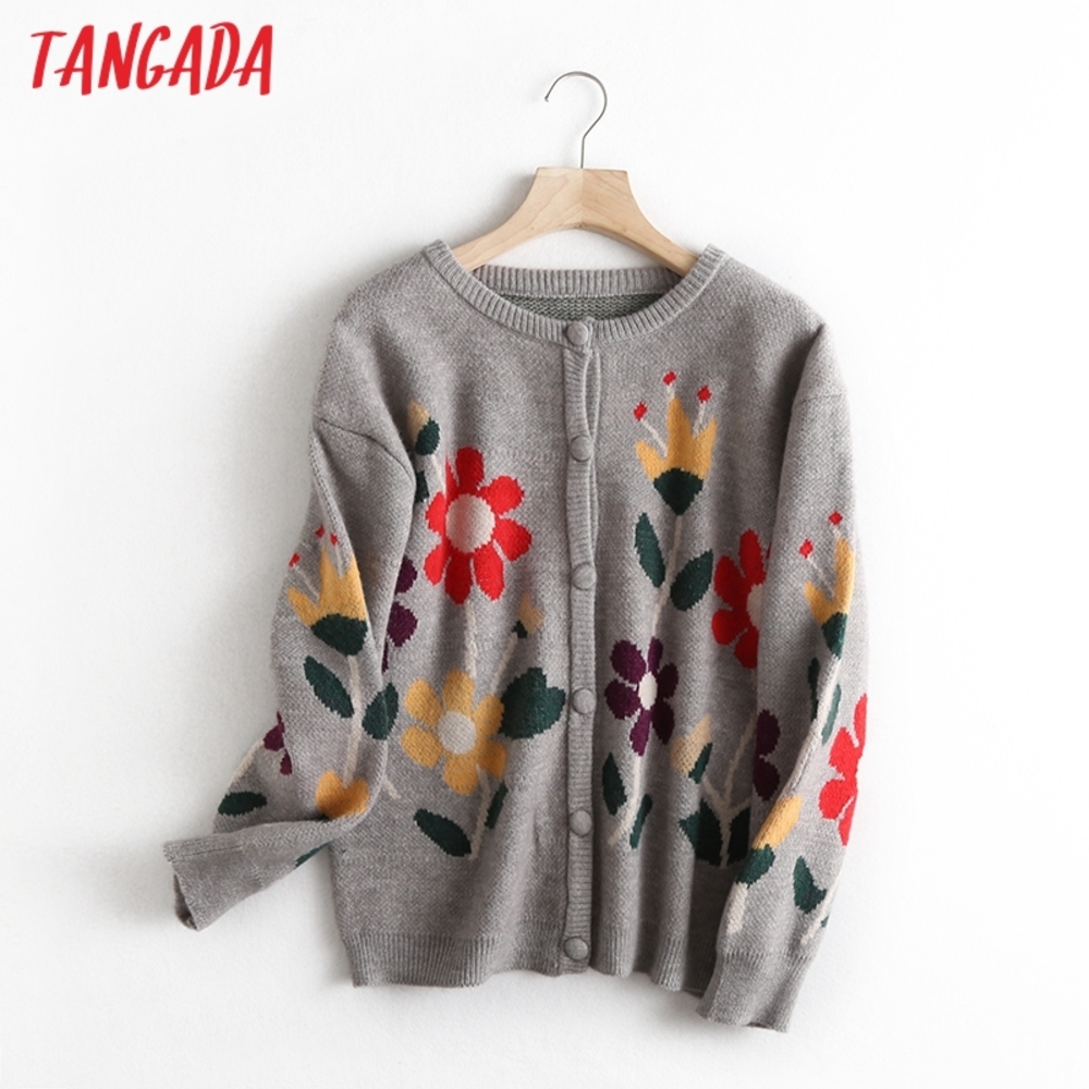 Tangada women sweet flowers vintage jumper lady fashion oversized knitted cardigan coat WF4, Gray
Tangada women sweet flowers vintage jumper lady fashion oversized knitted cardigan coat WF4, Gray