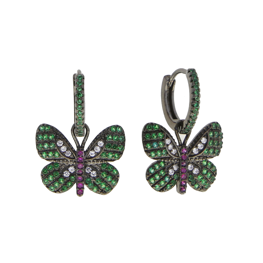 2021 New design Chic Personality Cute Green Cz Butterfly Hip Hop Vintage Animal Hoop Earring For Women Girl charm Trendy Jewelry