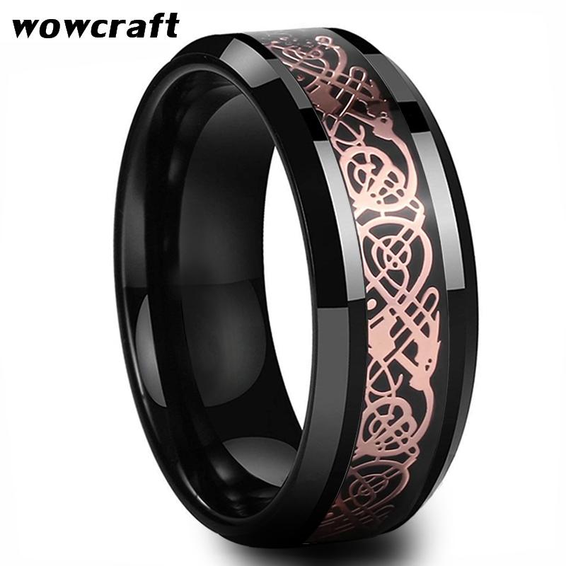 Wedding Rings 8mm Black Tungsten Bands Rose Gold Dragon Inlay Ring Polished Shiny Comfort Fit
Wedding Rings 8mm Black Tungsten Bands Rose Gold Dragon Inlay Ring Polished Shiny Comfort Fit