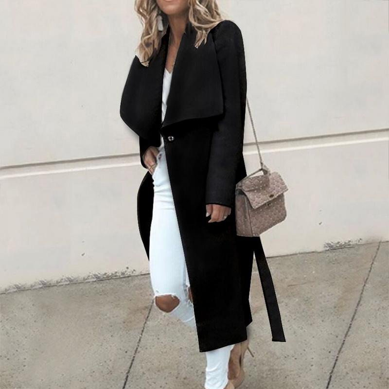 Autumn Fashion Women Wool Blend Long Trench Coat Plus Size Wool Coats Outerwear 2020 Office Ladies Long Over