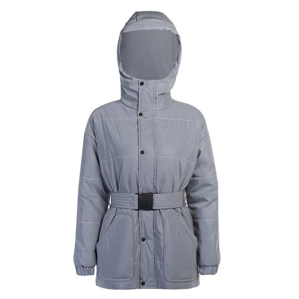 Winter Fashion Reflective Paragraph Warm Women's Jacket Women Europe and America Hooded Luminous Casual Thick Belted Parkas 201029