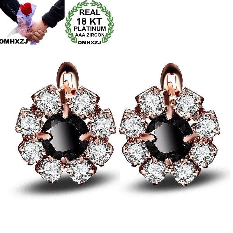 OMHXZJ Wholesale Personality Fashion Woman Girl Party Gold White Black Flower Zircon 18KT Light Gold Hoop Earrings YE385