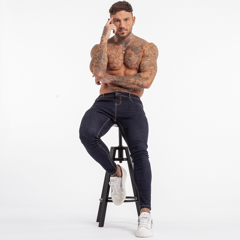 GINGTTO Men's Skinny Jeans Blue High Waist Classic Hip Hop Stretch Men Pants Cotton Comfortable Soft Full Length zm124 201112