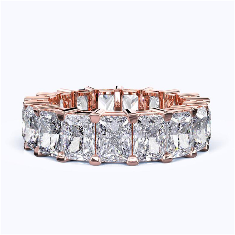 Cocktail New Arrival Unique Sparkling Luxury Jewelry 925 Sterling Silver Radiant Cut White Topaz CZ Diamond Women Wedding Band Ring Gift