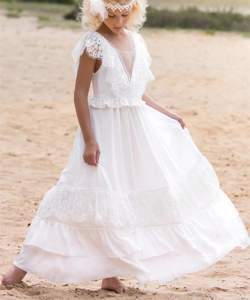 

Girl's Dresses White Ivory Lace Chiffon Flower Girl Dress Kids V Back Little Princess Junior Bridesmaid First Communion Party FA11, Red;yellow