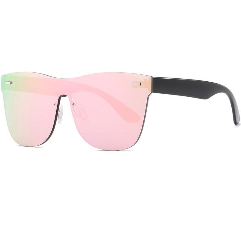 Trendy fashion one piece lens sunglasses women men big size rimless sun glasses coating pink mirror sunglass