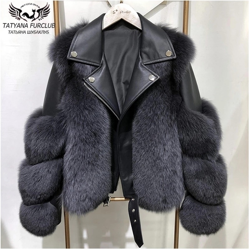 

Winter Fashion Women Real Fox Fur Coats With Genuine Sheepskin Leather Whole skin Natural Fox Fur Jacket Luxury Outwear 2020 New 201124, Dark blue