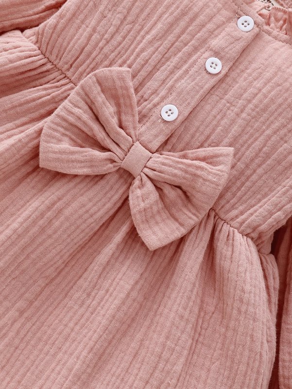 Baby Girl Textured Bow Front Frill Trim Dress SHE