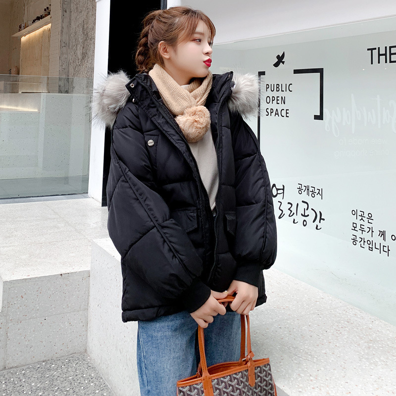 cotton women's long korean cotton coat fur collar long sleeves 201217