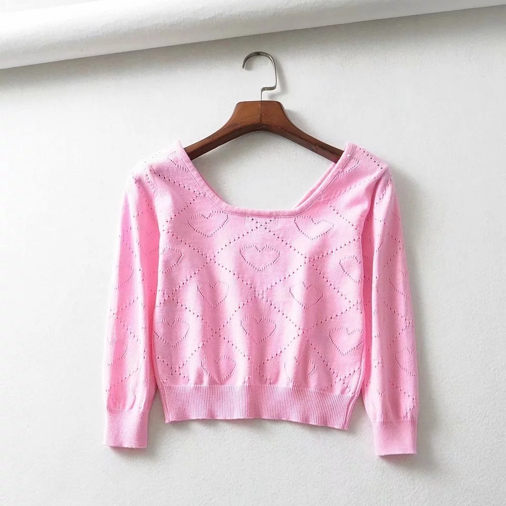 Women's Vintage Love Jacquard Sweet V-neck Sweater Spring Autumn pullovers bottom sweaters jumper pullover women pull femme 201023