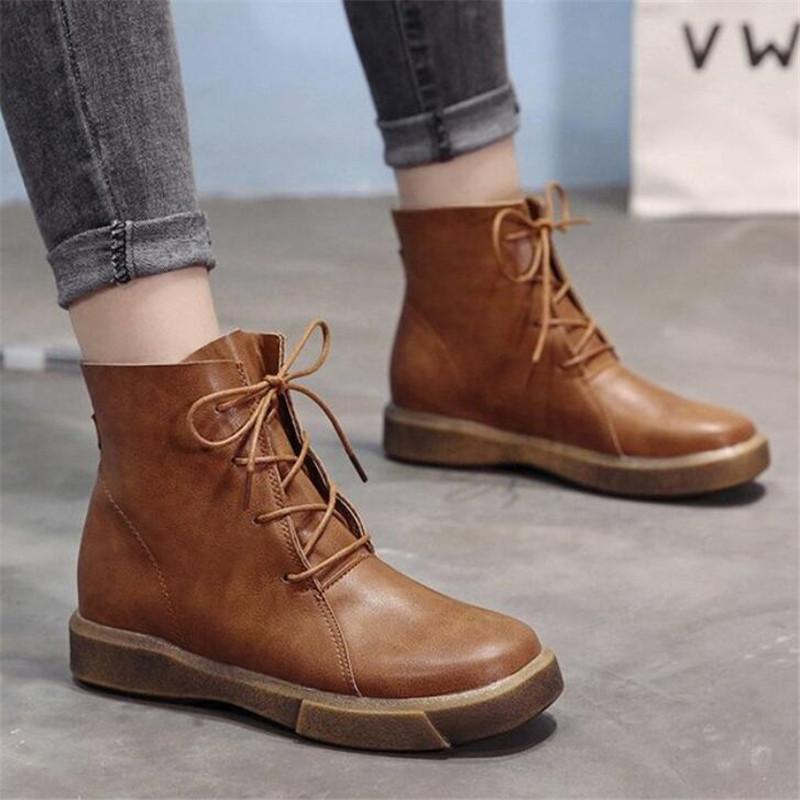 Winter Vintage Style Women Boots Flat Booties Soft Cowhide Shoes Ankle Platform Zapatos Mujer A872, Black
Winter Vintage Style Women Boots Flat Booties Soft Cowhide Shoes Ankle Platform Zapatos Mujer A872, Black